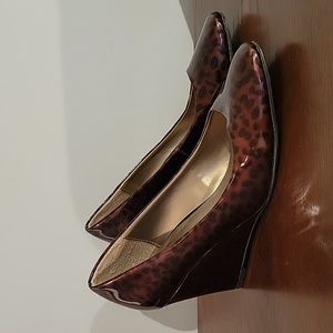 Animal print patent style wedge shoes